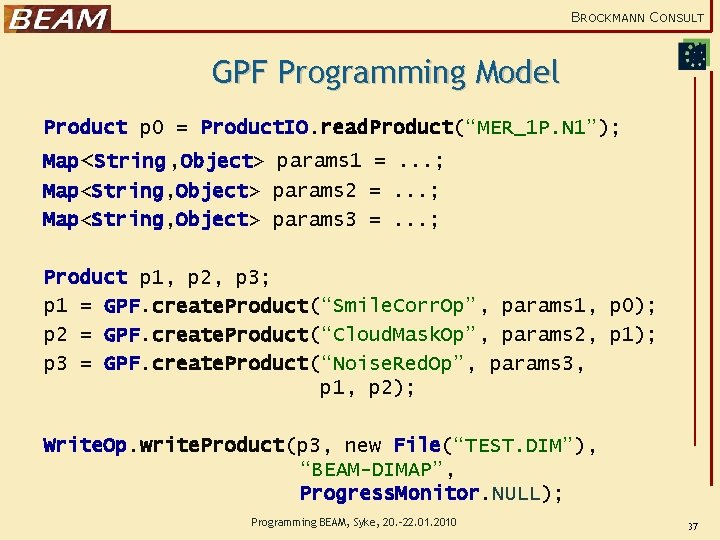 BROCKMANN CONSULT GPF Programming Model Product p 0 = Product. IO. read. Product(“MER_1 P.