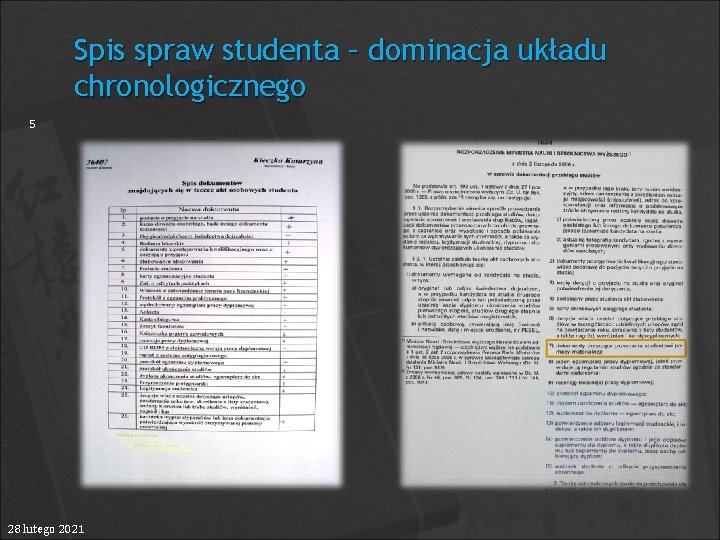 Spis spraw studenta – dominacja układu chronologicznego 5 28 lutego 2021 