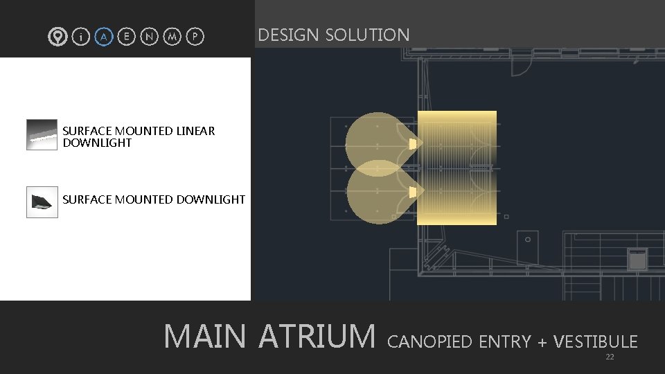 DESIGN SOLUTION § SURFACE MOUNTED LINEAR DOWNLIGHT § SURFACE MOUNTED DOWNLIGHT MAIN ATRIUM CANOPIED