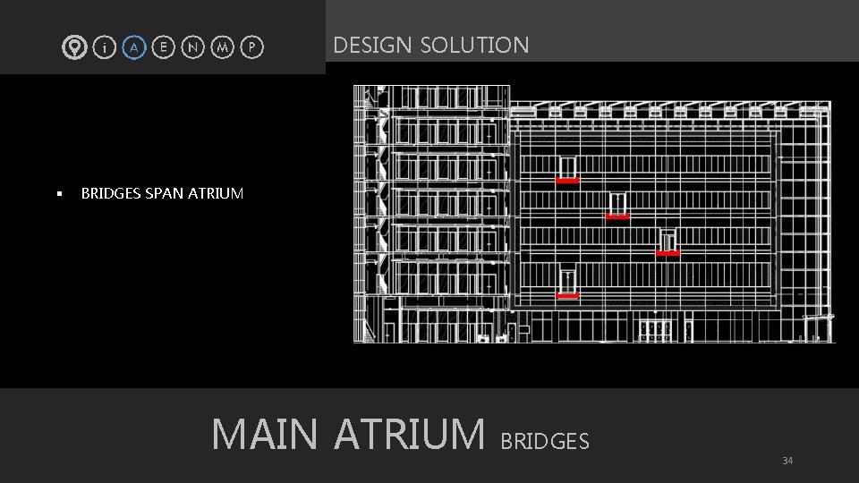 DESIGN SOLUTION § BRIDGES SPAN ATRIUM MAIN ATRIUM BRIDGES 34 