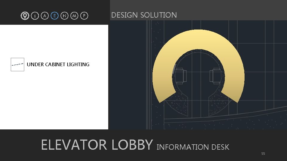 DESIGN SOLUTION § UNDER CABINET LIGHTING ELEVATOR LOBBY INFORMATION DESK 55 