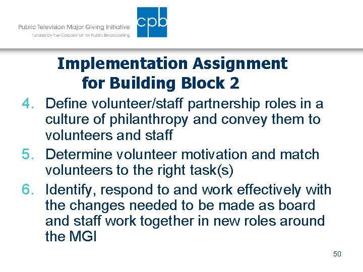 Implementation Assignment for Building Block 2 4. Define volunteer/staff partnership roles in a culture