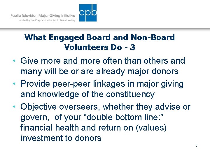 What Engaged Board and Non-Board Volunteers Do - 3 • Give more and more