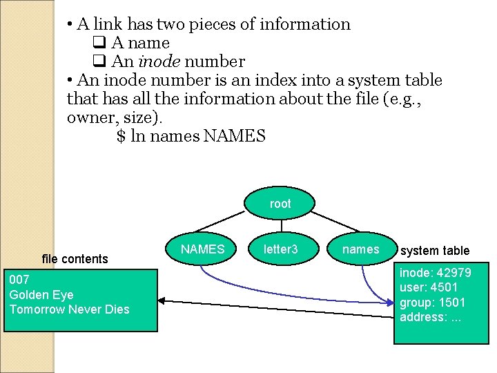  • A link has two pieces of information q A name q An