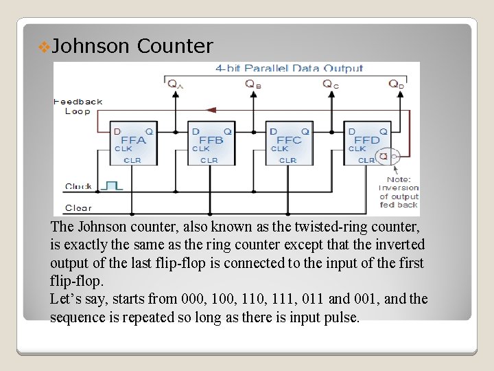v. Johnson Counter The Johnson counter, also known as the twisted-ring counter, is exactly