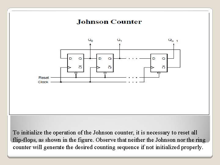 To initialize the operation of the Johnson counter, it is necessary to reset all