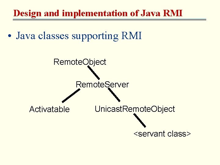 Design and implementation of Java RMI • Java classes supporting RMI Remote. Object Remote.