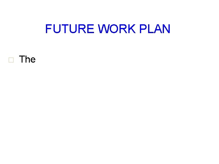 FUTURE WORK PLAN o The 