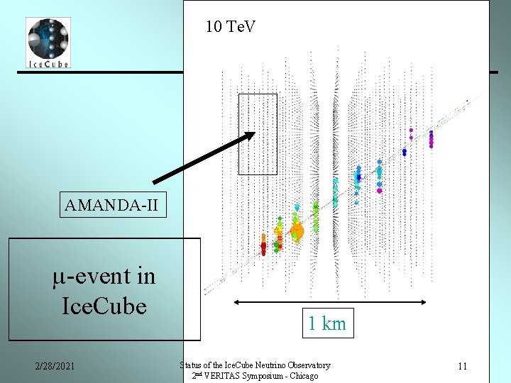 10 Te. V AMANDA-II µ-event in Ice. Cube 2/28/2021 1 km Status of the