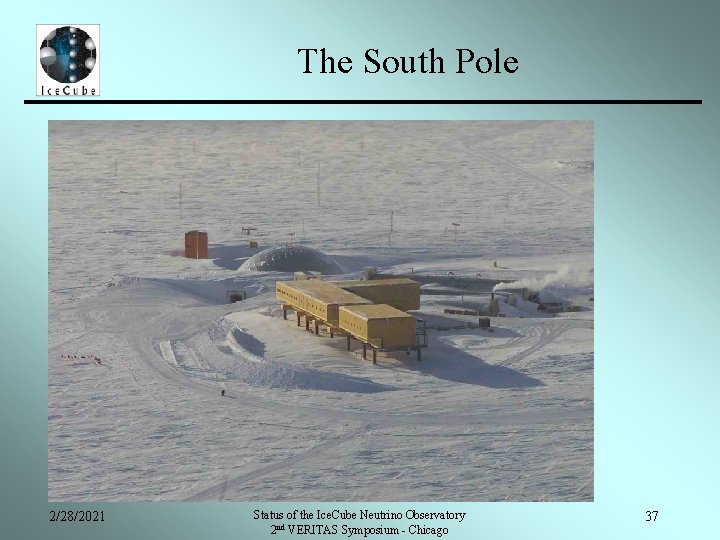 The South Pole 2/28/2021 Status of the Ice. Cube Neutrino Observatory 2 nd VERITAS