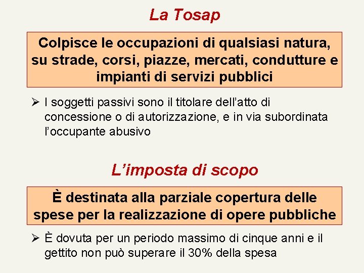 La Tosap Colpisce le occupazioni di qualsiasi natura, su strade, corsi, piazze, mercati, condutture