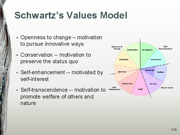 Schwartz’s Values Model § Openness to change – motivation to pursue innovative ways §