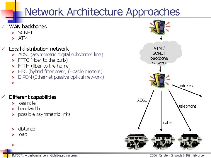Network Architecture Approaches ü WAN backbones Ø SONET Ø ATM ü Local distribution network