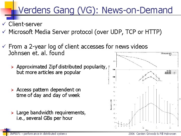 Verdens Gang (VG): News-on-Demand ü Client-server ü Microsoft Media Server protocol (over UDP, TCP