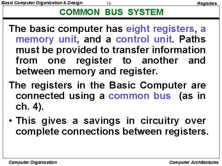 Basic Computer Organization & Design 16 Registers COMMON BUS SYSTEM The basic computer has