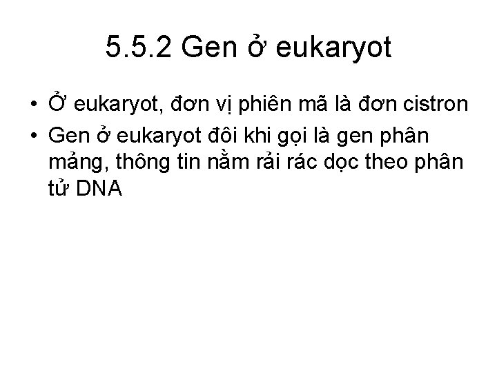 5. 5. 2 Gen ở eukaryot • Ở eukaryot, đơn vị phiên mã là