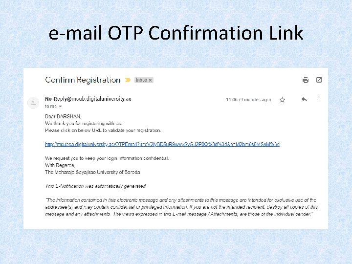 e-mail OTP Confirmation Link 