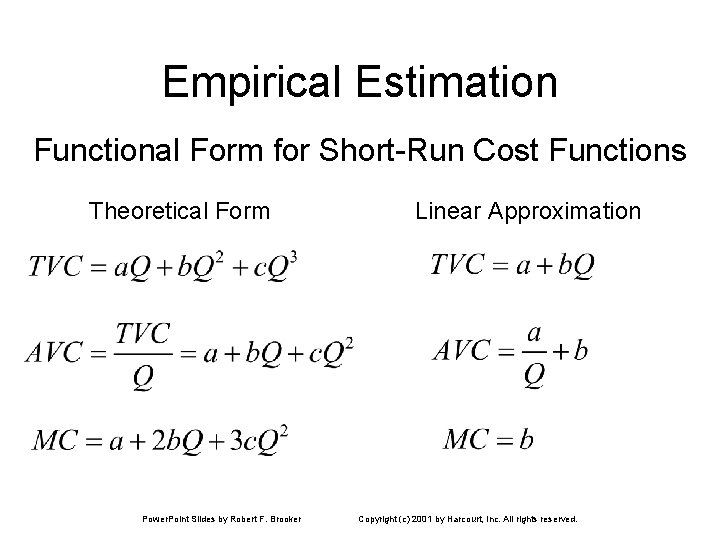 Empirical Estimation Functional Form for Short-Run Cost Functions Theoretical Form Power. Point Slides by