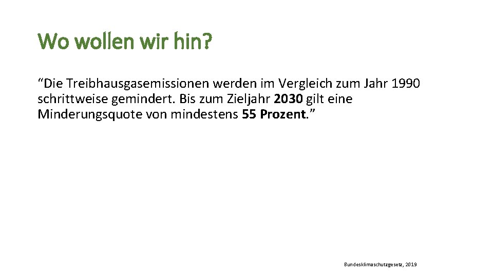 Wo wollen wir hin? “Die Treibhausgasemissionen werden im Vergleich zum Jahr 1990 schrittweise gemindert.