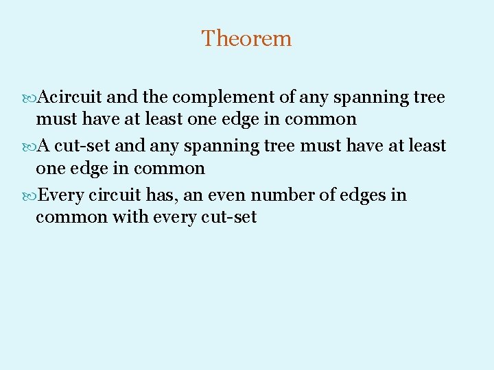 Theorem Acircuit and the complement of any spanning tree must have at least one