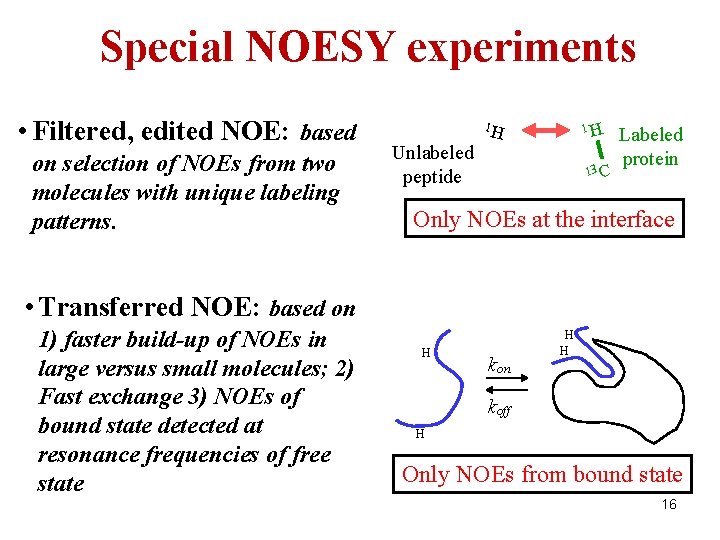 Special NOESY experiments • Filtered, edited NOE: based on selection of NOEs from two