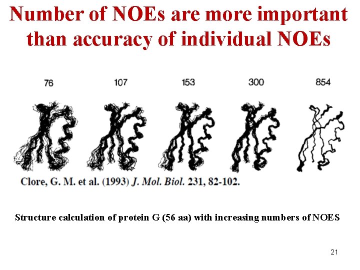 Number of NOEs are more important than accuracy of individual NOEs Structure calculation of