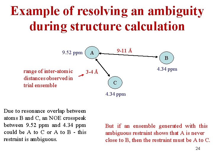 Example of resolving an ambiguity during structure calculation 9. 52 ppm range of inter-atomic