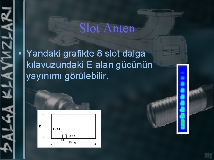 Slot Anten • Yandaki grafikte 8 slot dalga kılavuzundaki E alan gücünün yayınımı görülebilir.
