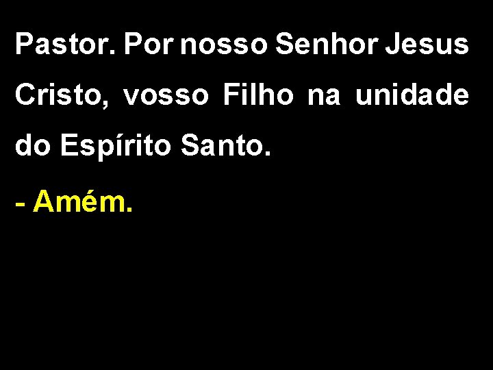 Pastor. Por nosso Senhor Jesus Cristo, vosso Filho na unidade do Espírito Santo. -