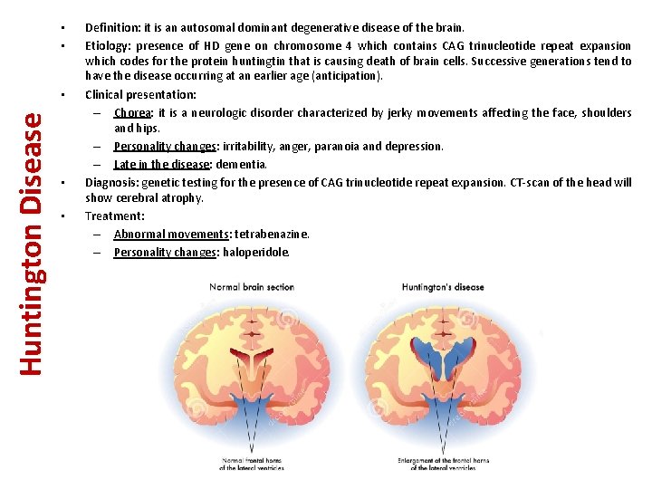  • • Huntington Disease • • • Definition: it is an autosomal dominant