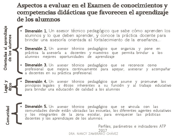 Orientadas al aprendizaje de los alumnos § Dimensión 4. Un asesor técnico pedagógico que