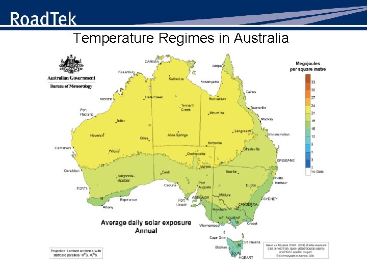 Temperature Regimes in Australia Annual Average Daily Solar Exposure 