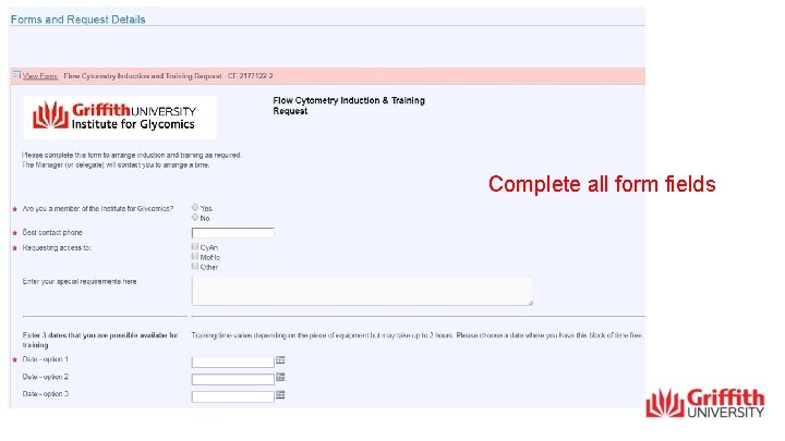 Complete all form fields 