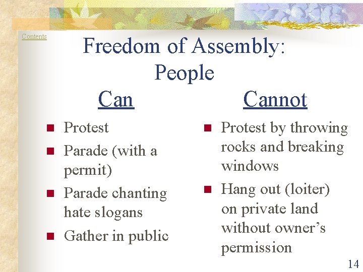 Contents n n Freedom of Assembly: People Cannot Protest Parade (with a permit) Parade