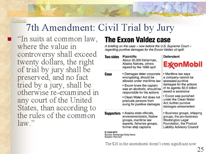 Contents 7 th Amendment: Civil Trial by Jury n “In suits at common law,