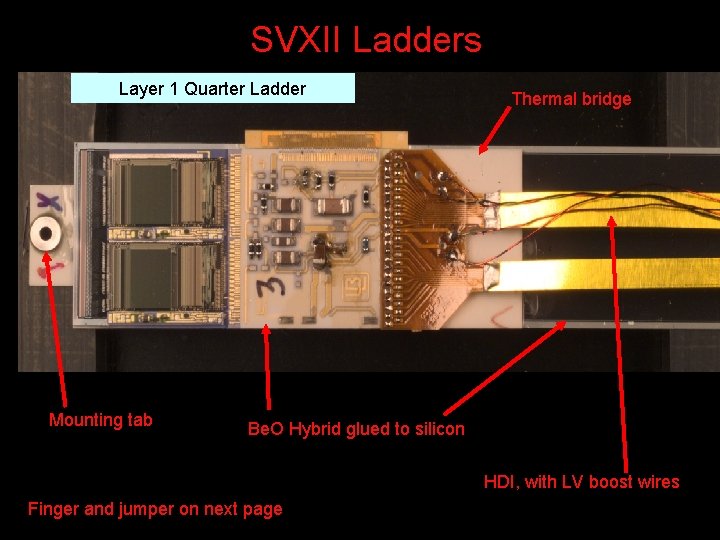 SVXII Ladders Layer 1 Quarter Ladder Mounting tab Thermal bridge Be. O Hybrid glued