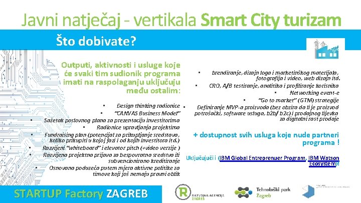 Javni natječaj - vertikala Smart City turizam Što dobivate? Outputi, aktivnosti i usluge koje