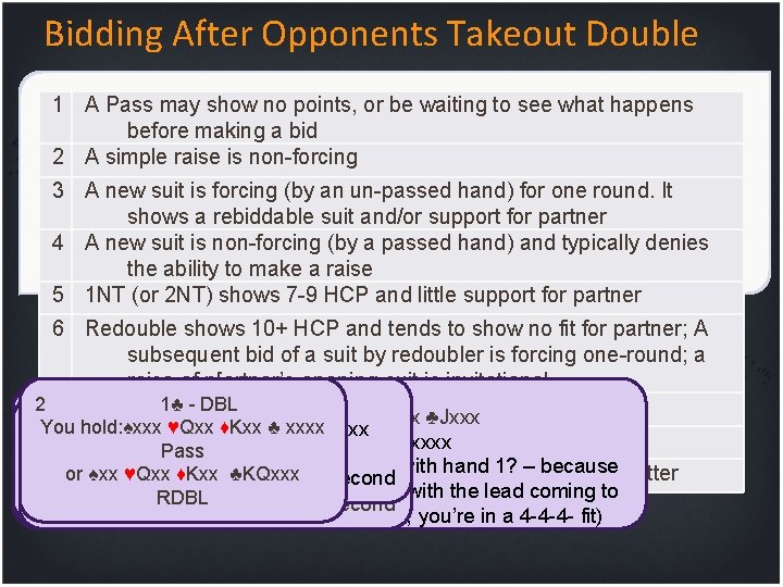 Bidding After Opponents Takeout Double 1 A Pass may show no points, or be