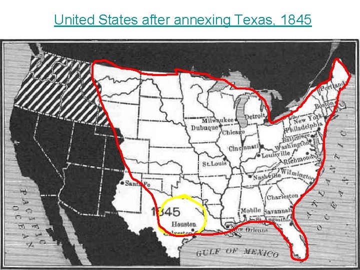 United States after annexing Texas, 1845 