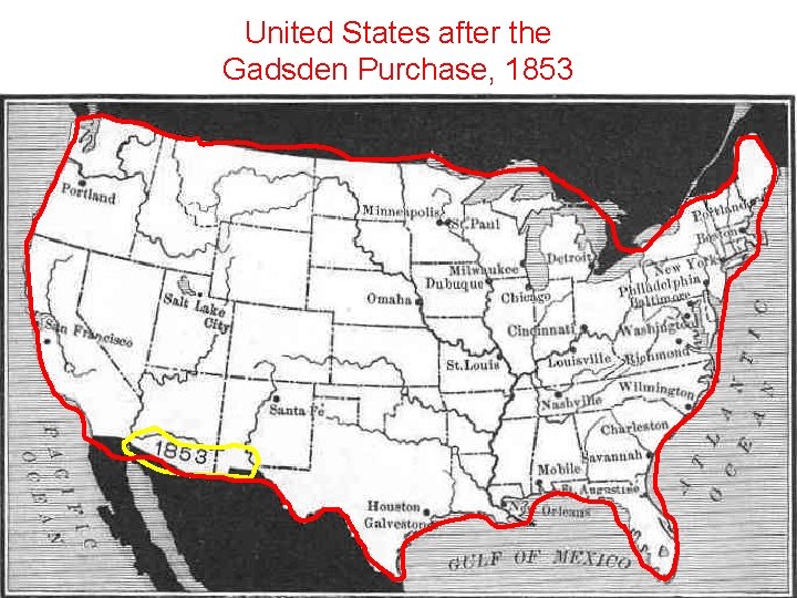 United States after the Gadsden Purchase, 1853 