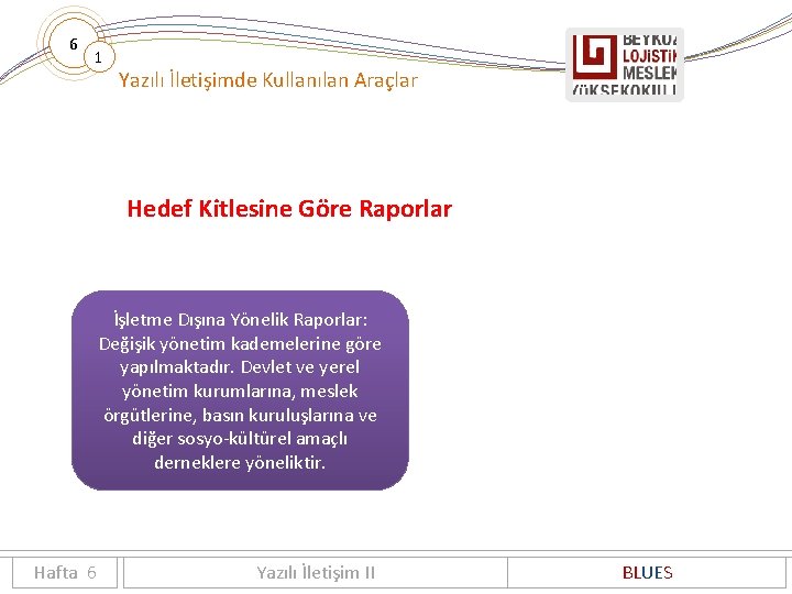 6 1 Yazılı İletişimde Kullanılan Araçlar Hedef Kitlesine Göre Raporlar İşletme Dışına Yönelik Raporlar: