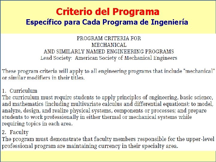 Criterio del Programa Específico para Cada Programa de Ingeniería 