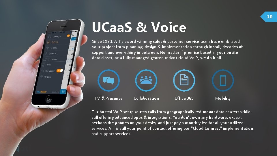 10 UCaa. S & Voice Since 1983, ATI's award winning sales & customer service