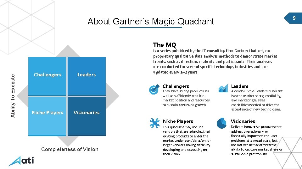 9 About Gartner’s Magic Quadrant Ability To Execute The MQ Challengers Leaders Is a