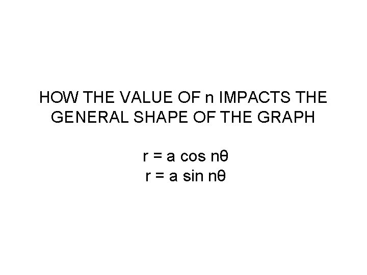 HOW THE VALUE OF n IMPACTS THE GENERAL SHAPE OF THE GRAPH r =