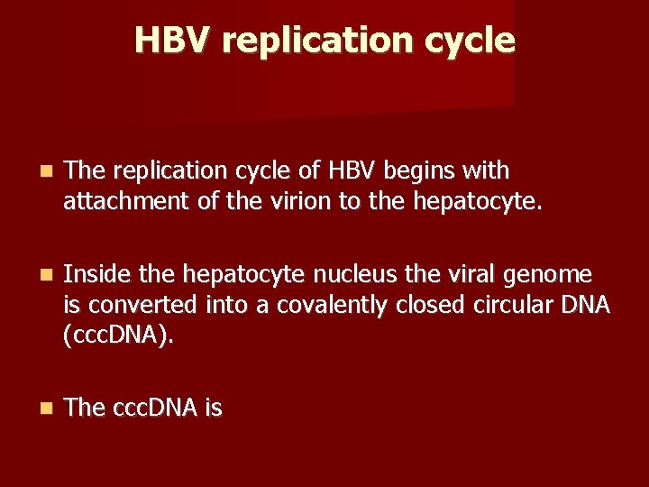 HBV replication cycle The replication cycle of HBV begins with attachment of the virion