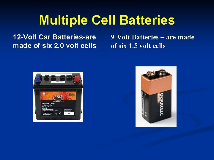Multiple Cell Batteries 12 -Volt Car Batteries-are made of six 2. 0 volt cells