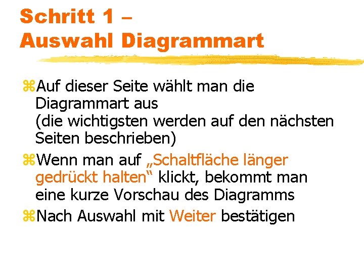 Schritt 1 – Auswahl Diagrammart z. Auf dieser Seite wählt man die Diagrammart aus