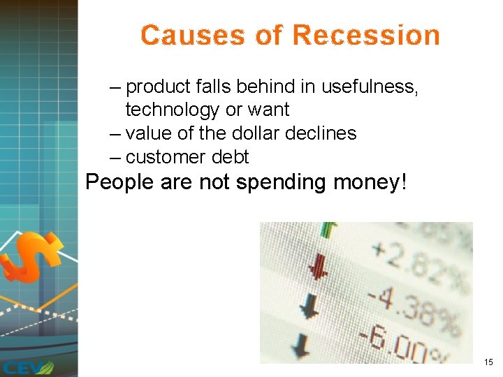 Causes of Recession – product falls behind in usefulness, technology or want – value