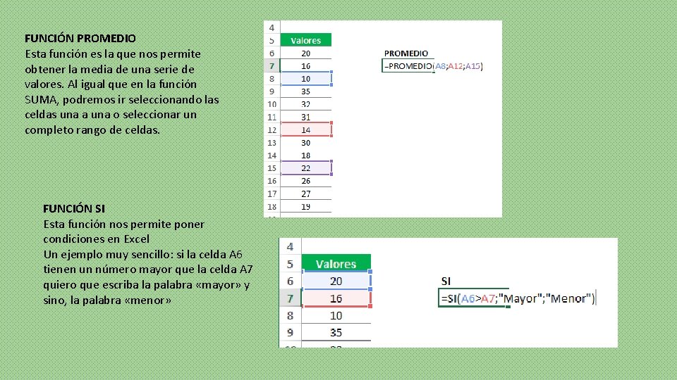 FUNCIÓN PROMEDIO Esta función es la que nos permite obtener la media de una